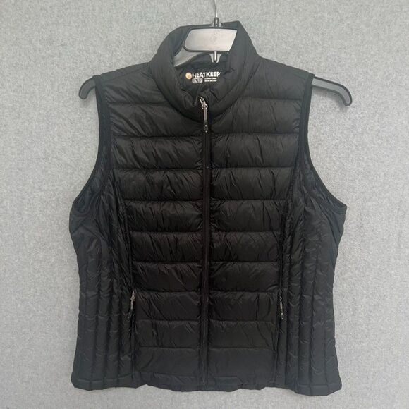 HeatKeep Womens Puffer Vest Size XL Black Down Feather Full Zip Transitional - Picture 1 of 11